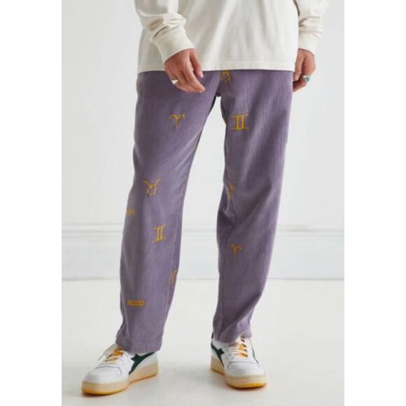 Urban Outfitters Purple Corduroy Jogger Zodiac Embroidered Elastic Waist Pants M - Picture 1 of 5